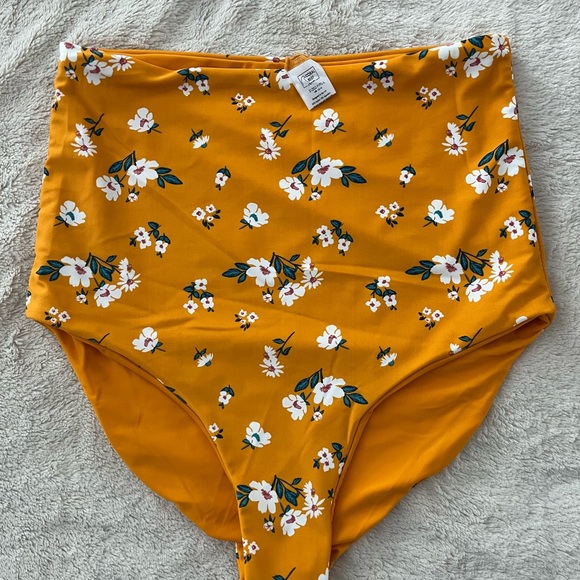 Coral Reef Swim Other - High-Waist Floral Bikini Bottoms - Mustard Yellow